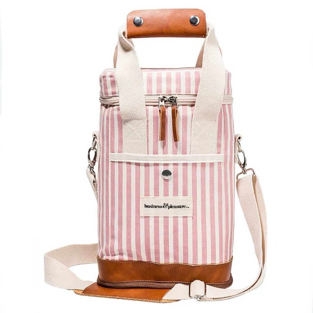 BUSINESS & PLEASURE Pink/White Striped Cooler Bag